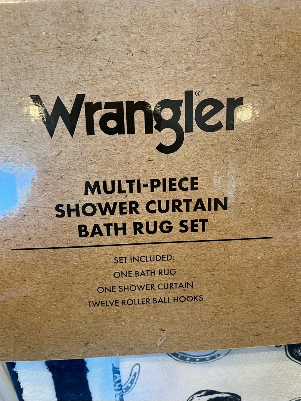 Wrangler Cowboy Boots, Hat, Horseshoe Shower Curtain & Rug Set